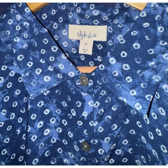 NWT Style & Co Long Crop Button Up Shirt Women's 2X Tie Front Vacation Beach - Picture 5 of 7